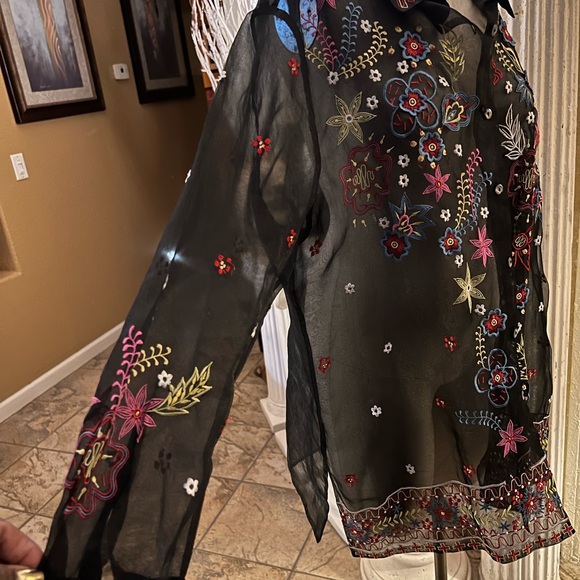 Vintage Donna Vinci Sheer Polyester Embroidery Blouse/Top - Picture 9 of 10